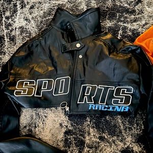 Cropped leather jacket.